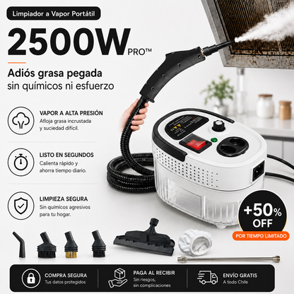 Limpiador a Vapor Portátil 2500W PRO™ | Adiós grasa pegada al instante