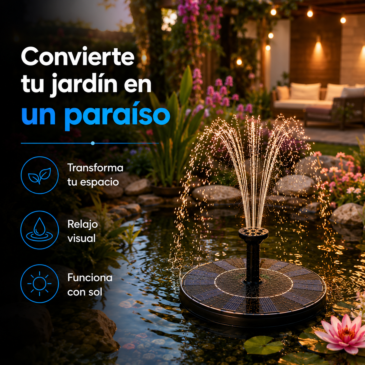 Fuente Solar Flotante PRO™ | Transforma tu jardín en un paraíso