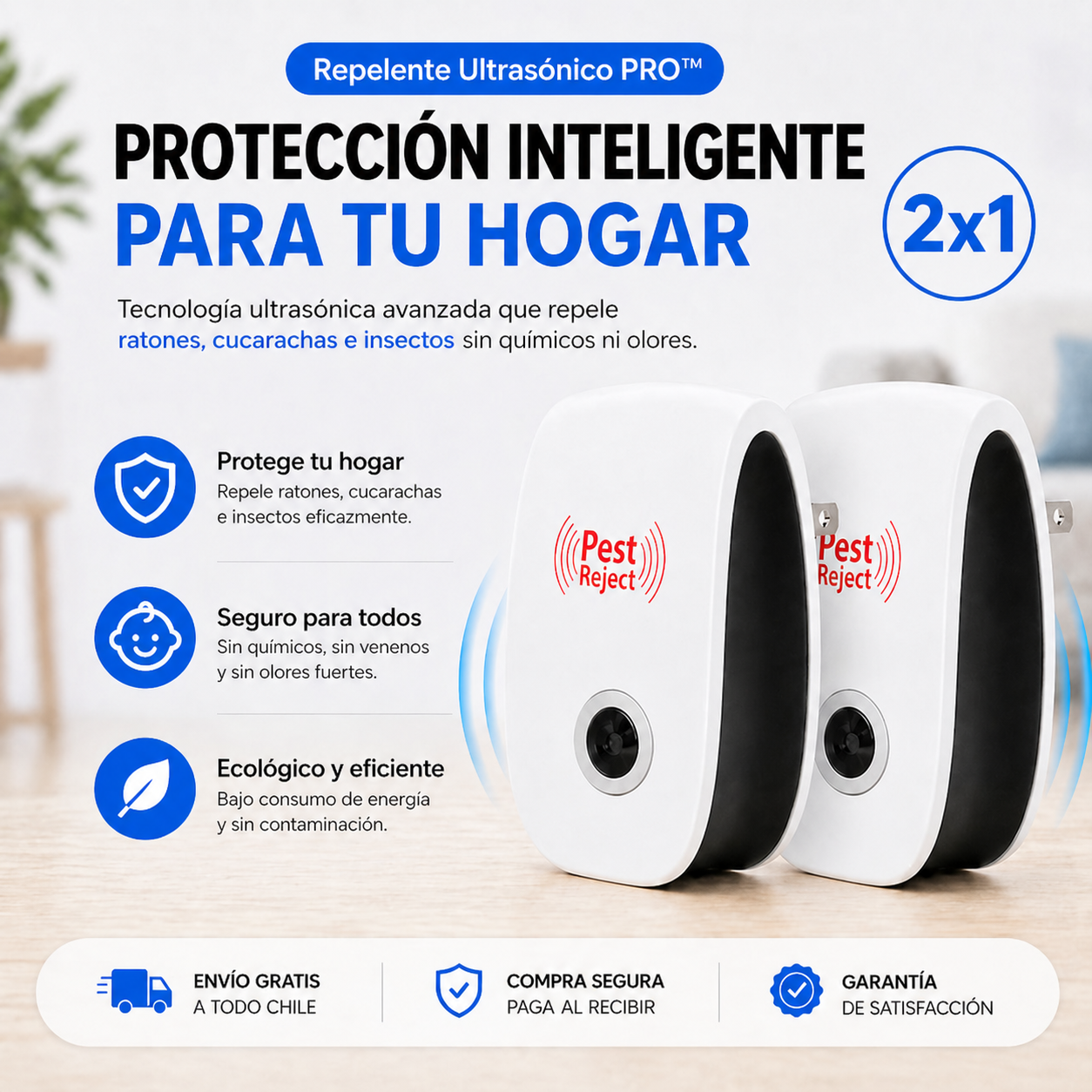 Repelente Ultrasónico PRO™ 2x1 | Hogar libre de plagas sin venenos