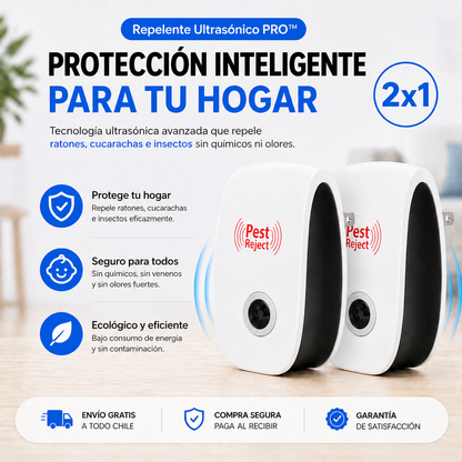 Repelente Ultrasónico PRO™ 2x1 | Hogar libre de plagas sin venenos