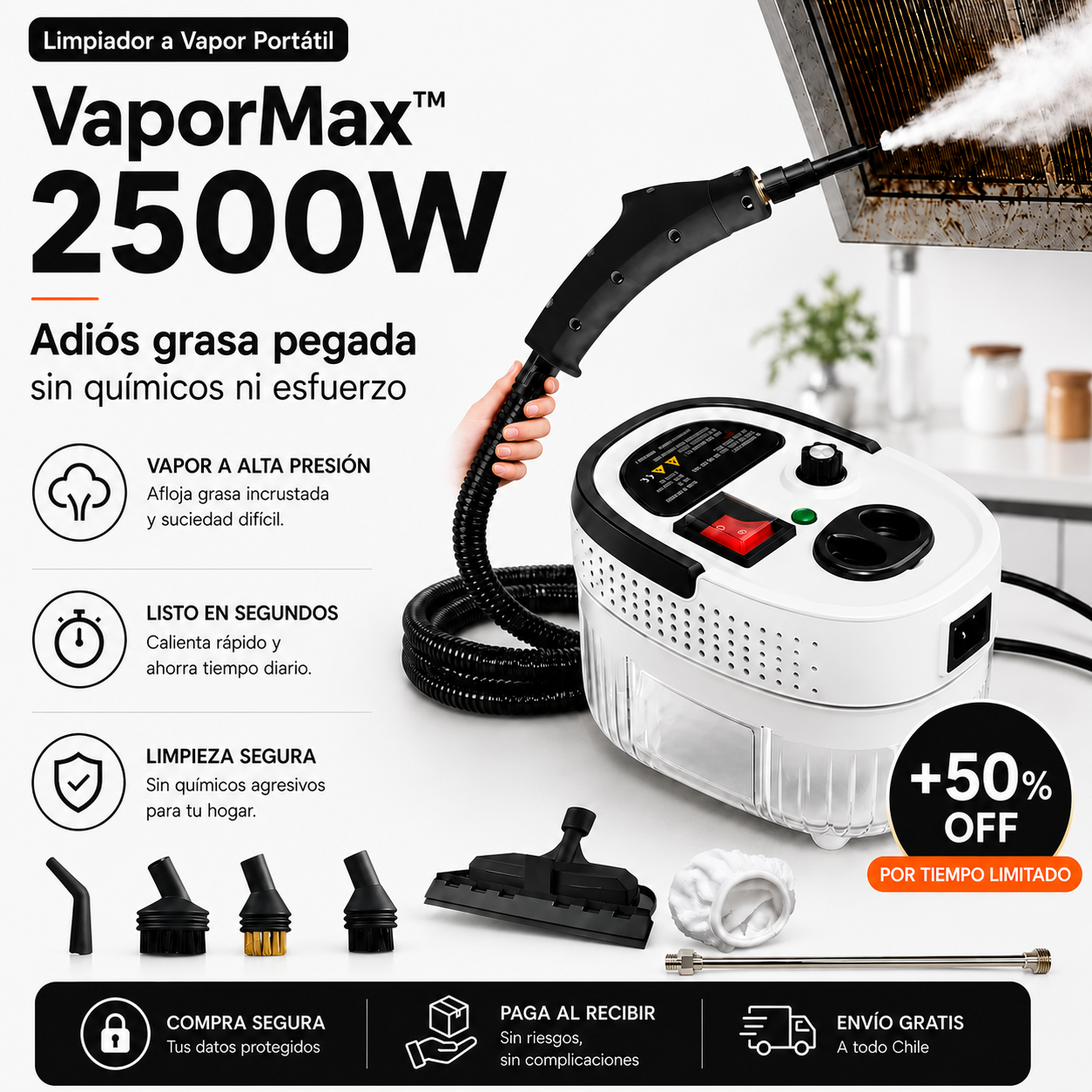 VaporMax™ 2500W | Elimina Grasa Difícil Sin Frotar