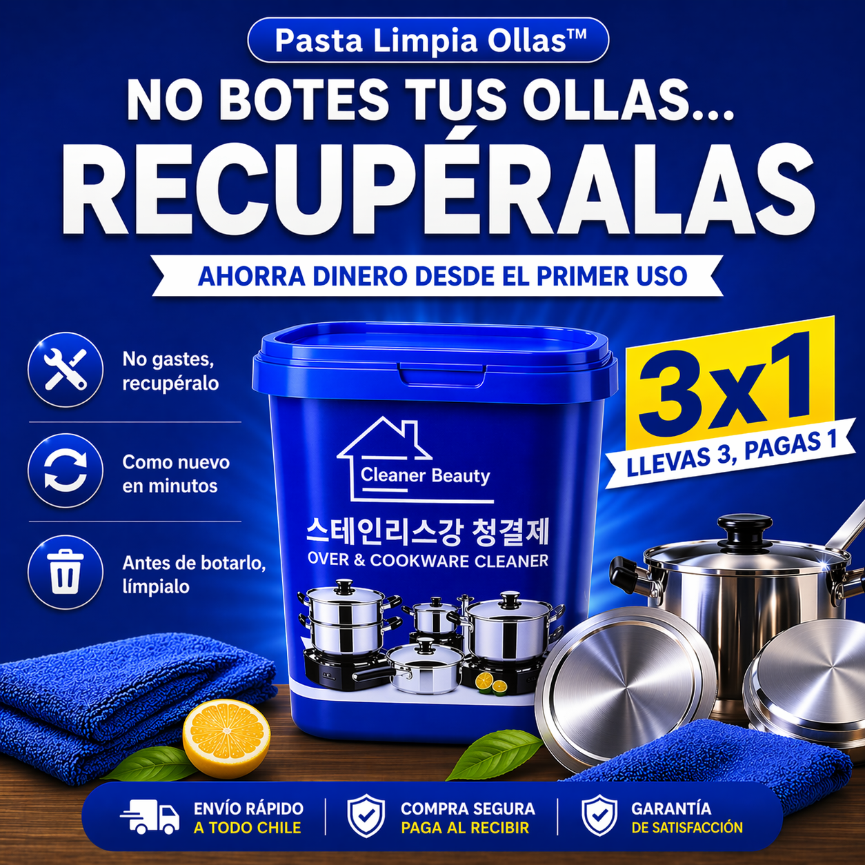 x3 Pasta Limpia Ollas™ | No gastes, recupéralas